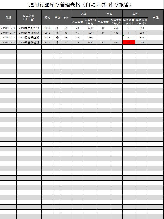 通用行業(yè)庫存管理表格-1