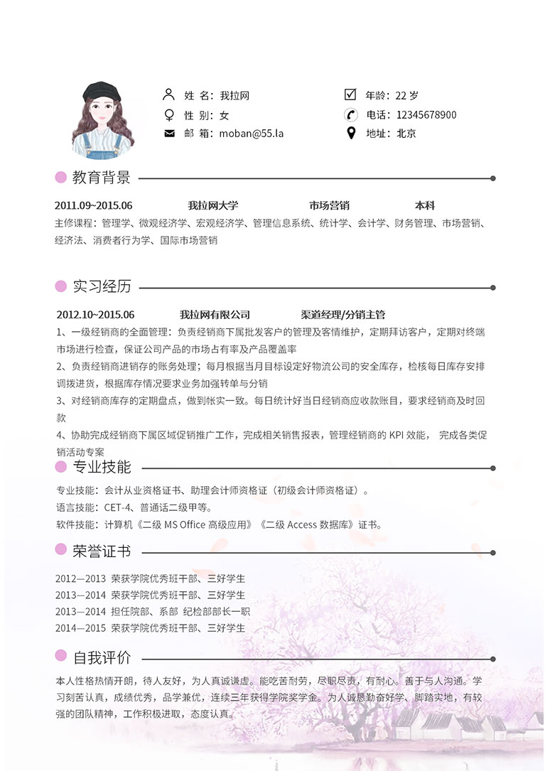 粉色系復(fù)古風(fēng)渠道經(jīng)理主管簡(jiǎn)歷模板-1