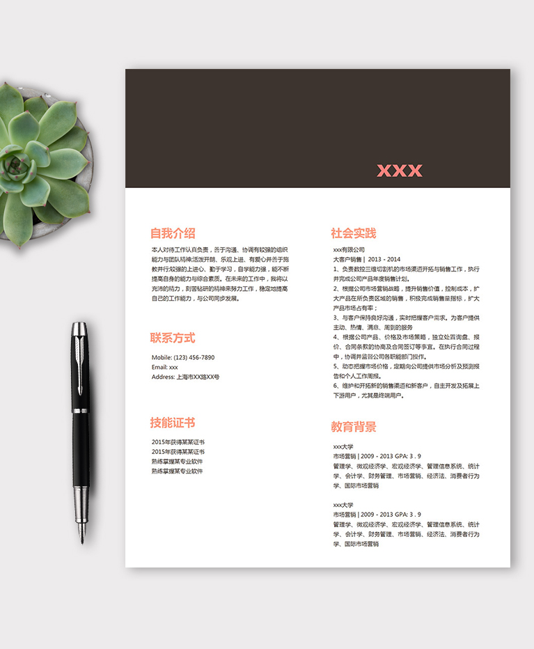 黑色簡約風(fēng)通用銷售個人簡歷模板