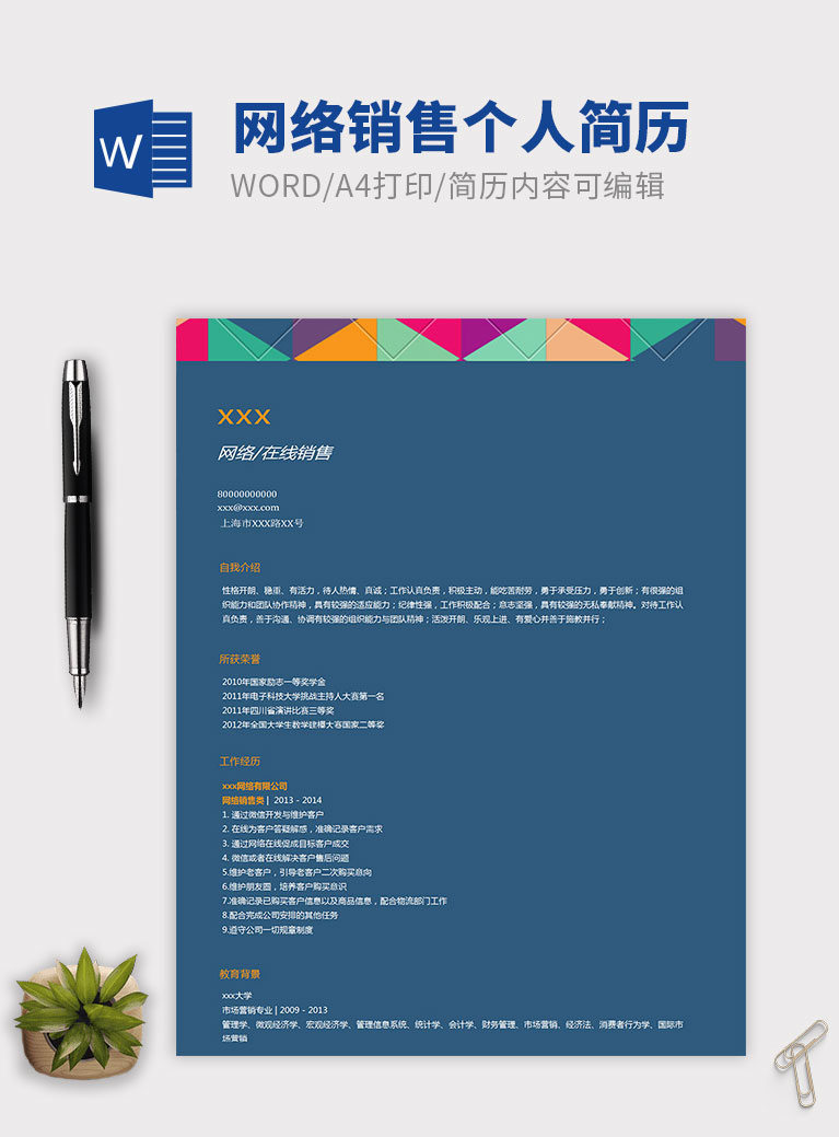 簡單網(wǎng)絡(luò)藍(lán)色銷售個(gè)人簡歷模板