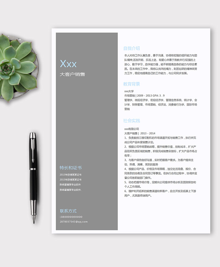 灰色系簡約風(fēng)銷售個人簡歷模板