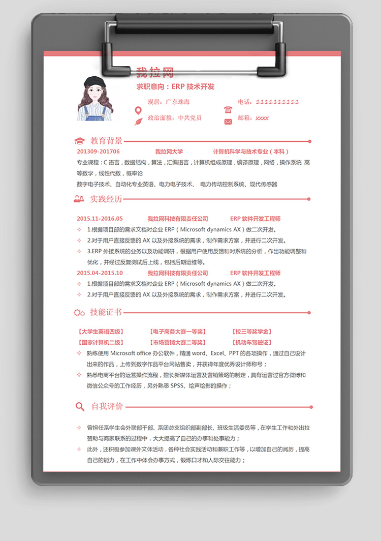 粉色ERP技術(shù)負責人簡歷模板-1