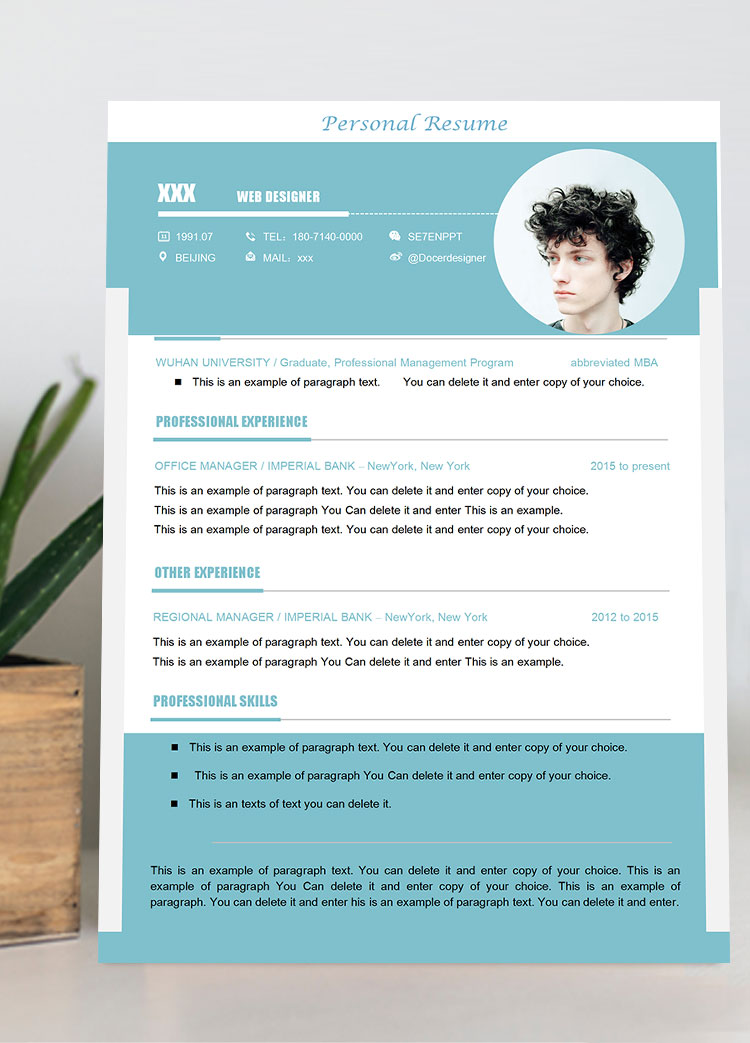 淺藍色大氣網(wǎng)頁設(shè)計師英文簡歷