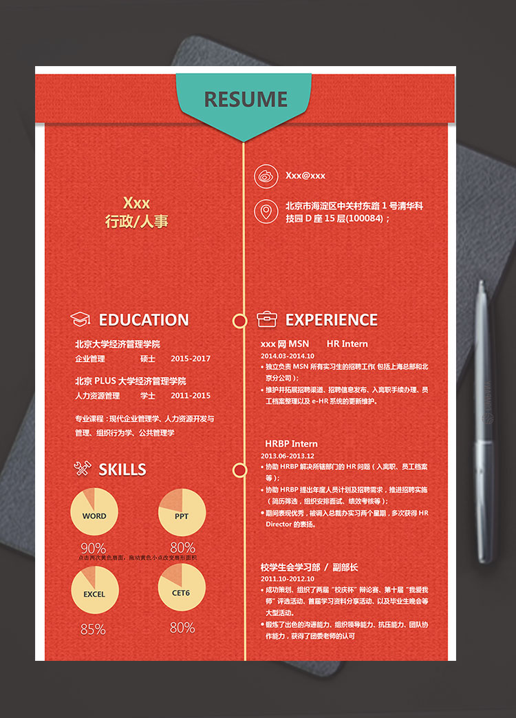 櫻桃紅創(chuàng)意風(fēng)人力資源簡歷模板