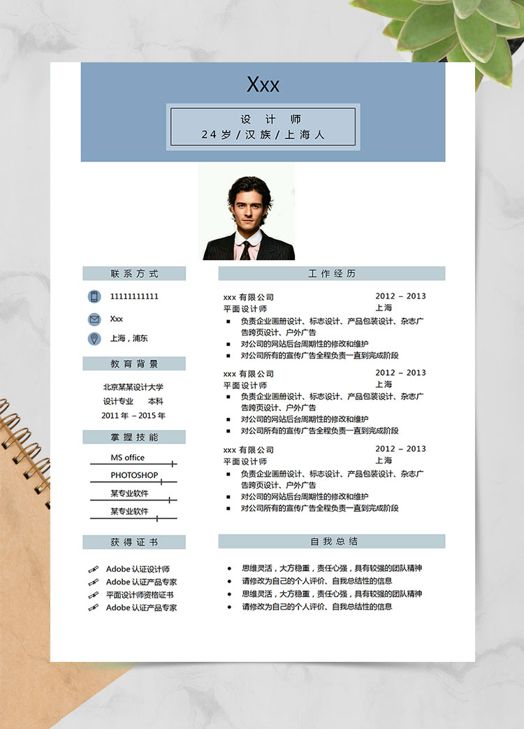 湖藍(lán)色簡(jiǎn)潔風(fēng)雜志設(shè)計(jì)師個(gè)人簡(jiǎn)歷模板
