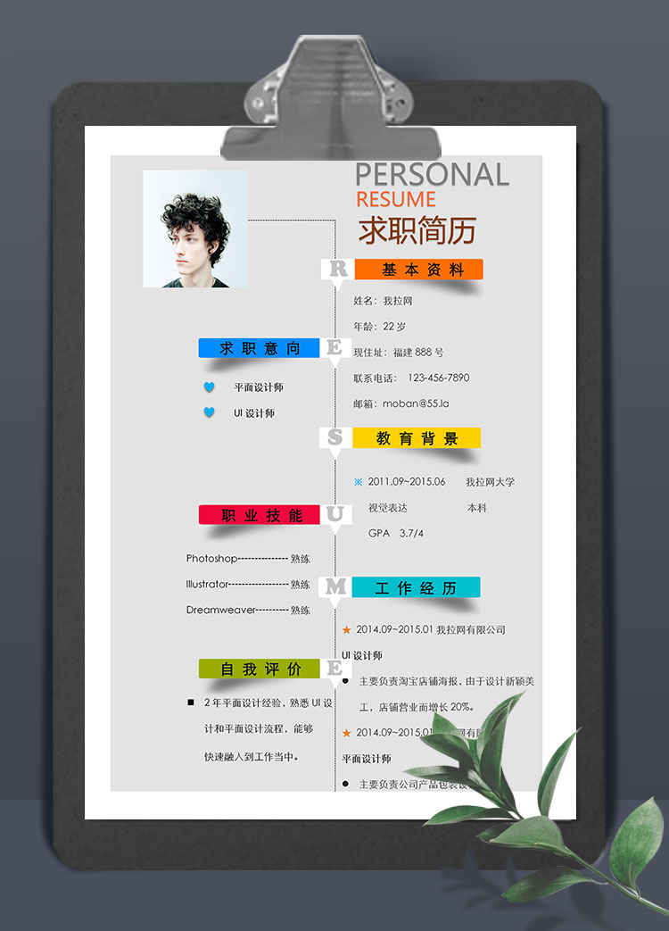 彩色系創(chuàng)意平面設(shè)計(jì)師個(gè)人簡(jiǎn)歷模板