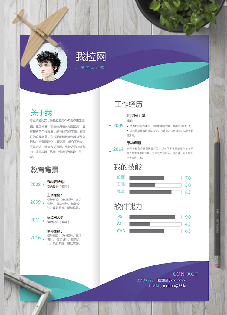 藍綠色創(chuàng)意風平面設計師個人簡歷模板