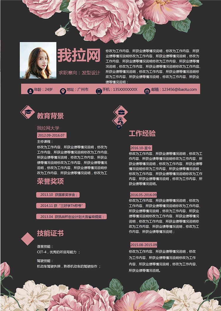 粉色唯美花蕊發(fā)型設(shè)計(jì)師個人簡歷模板-1