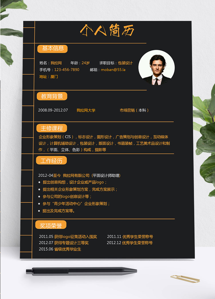 黑色系時尚風包裝設(shè)計師個人簡歷模板