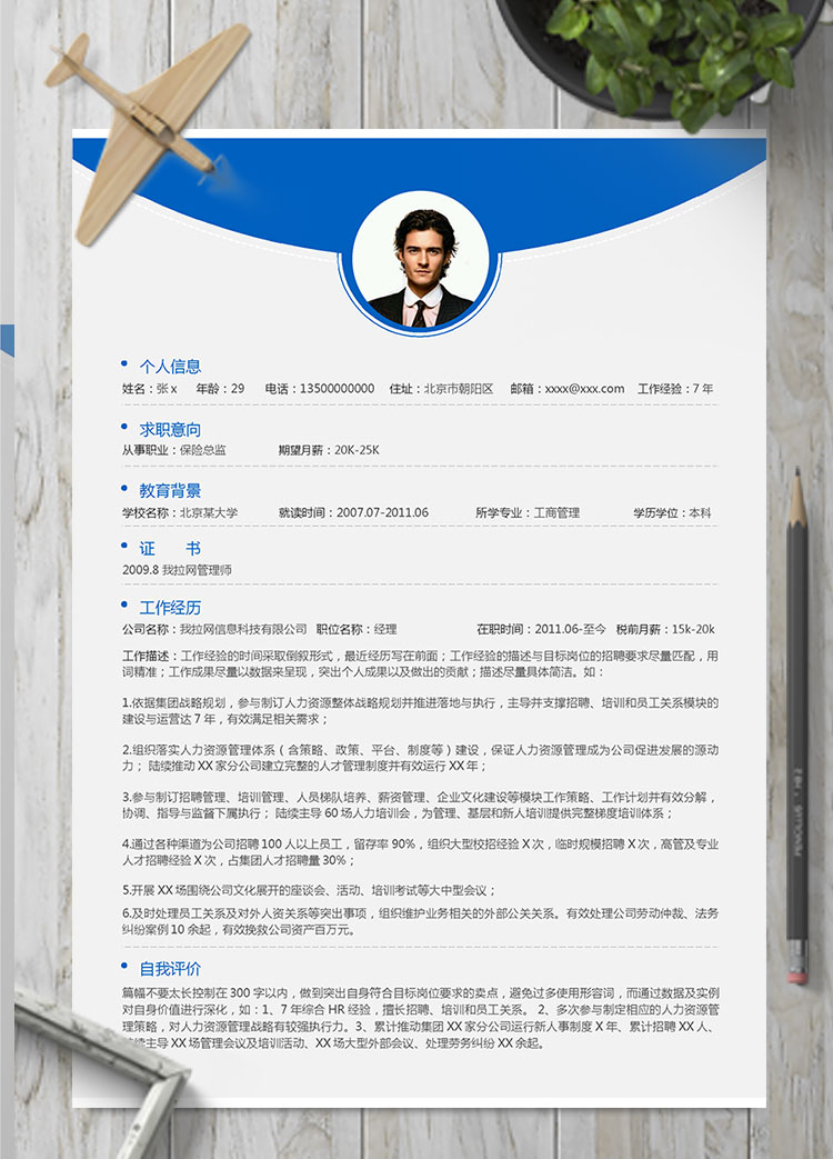 藍(lán)色系簡(jiǎn)約風(fēng)保險(xiǎn)總結(jié)個(gè)人簡(jiǎn)歷模板