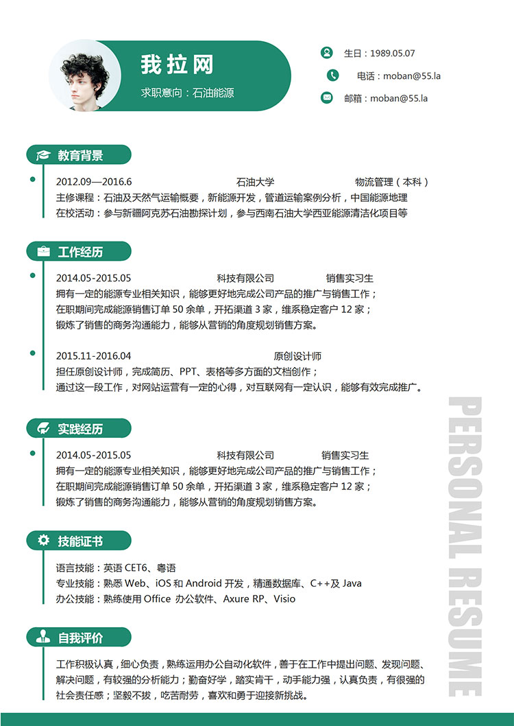 蔥綠色簡潔風(fēng)石油能源簡歷模板-1