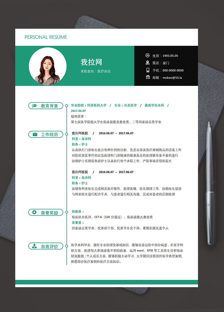 綠色小清新醫(yī)療相關(guān)崗位簡歷模板