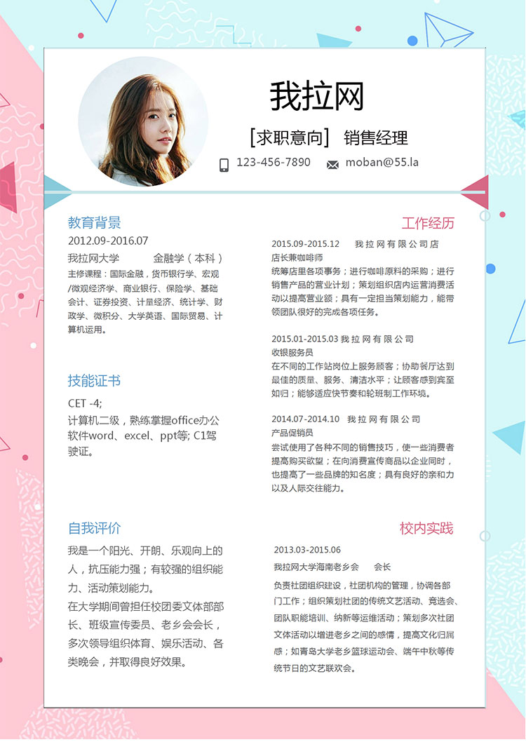 彩色系圖形風(fēng)格銷售經(jīng)理簡歷模板-1