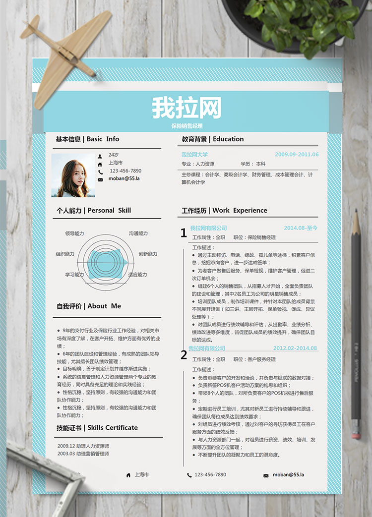天藍(lán)色創(chuàng)意線(xiàn)條保險(xiǎn)銷(xiāo)售經(jīng)理簡(jiǎn)歷模板