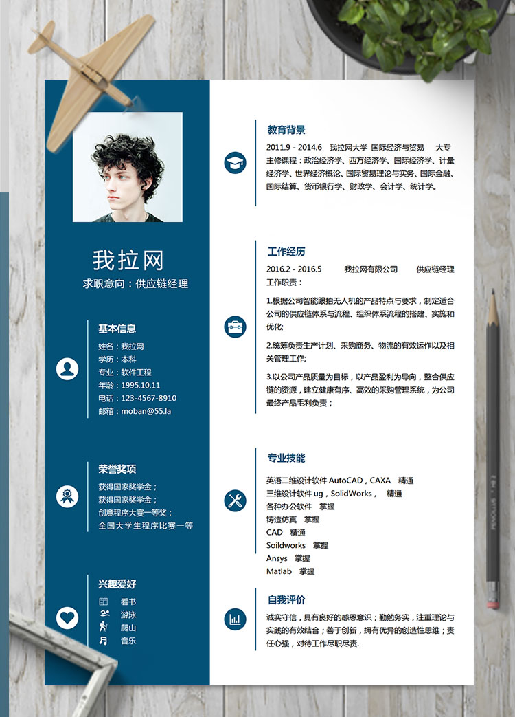 深藍(lán)色簡(jiǎn)潔風(fēng)供應(yīng)鏈經(jīng)理簡(jiǎn)歷模板