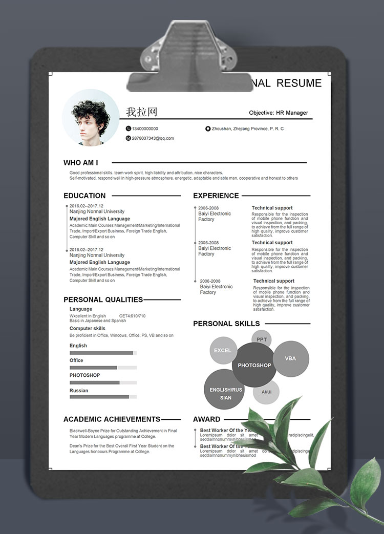 灰色氣泡人力資源主管英文簡歷