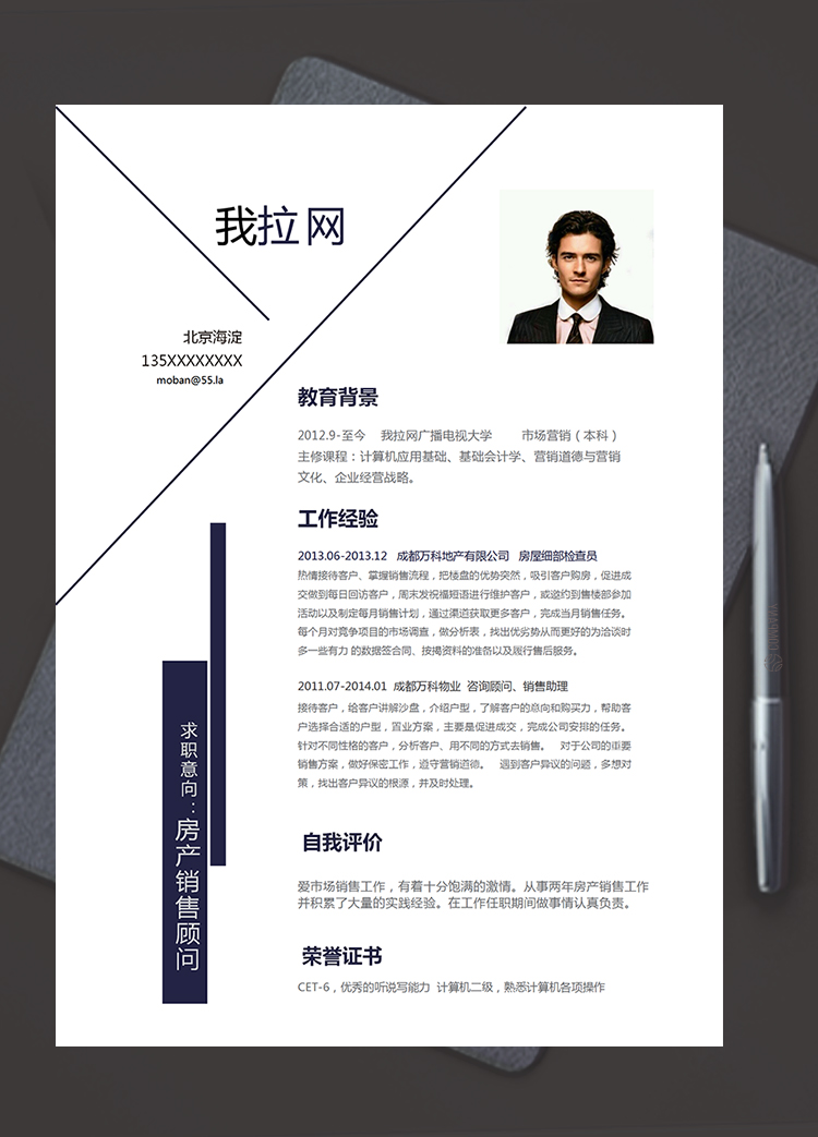 簡潔大氣美觀房產(chǎn)銷售顧問個(gè)人簡歷模板