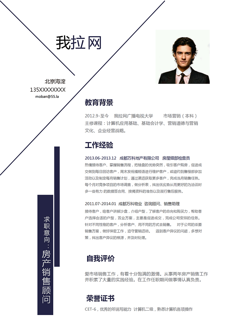 簡潔大氣美觀房產(chǎn)銷售顧問個(gè)人簡歷模板-1