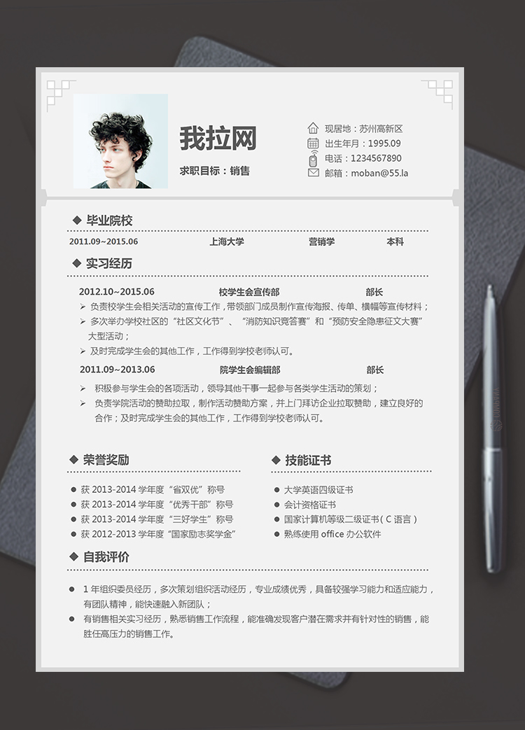 灰色精美大氣銷售助理個人簡歷模板
