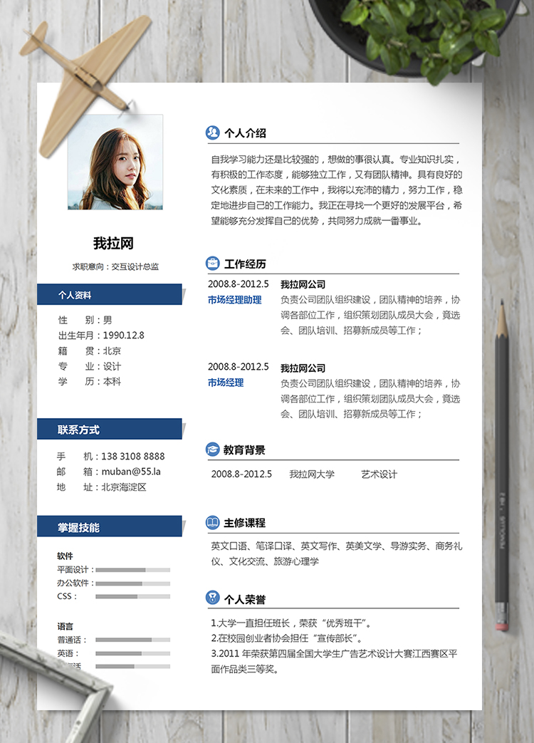 簡約小清新風(fēng)格交互設(shè)計(jì)總監(jiān)簡歷