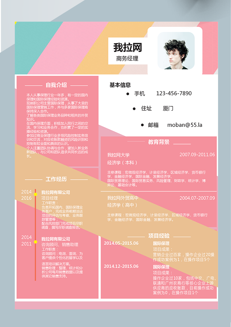 彩色絢麗商務(wù)經(jīng)理word簡歷模板-1