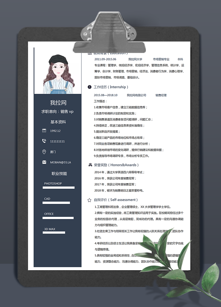 暗色系銷售vp個(gè)人簡歷模板