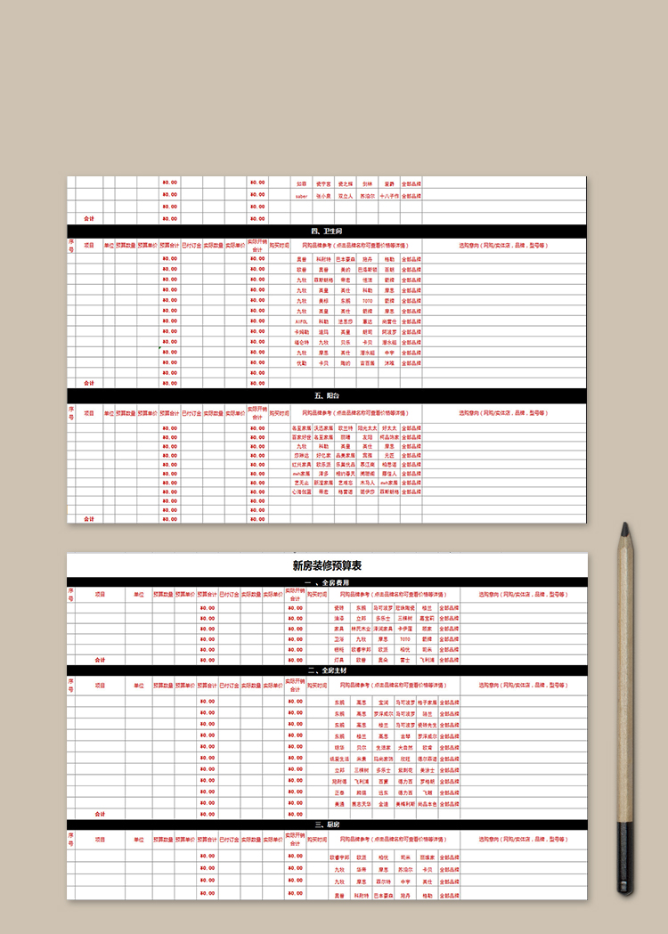 新房裝修預(yù)算表