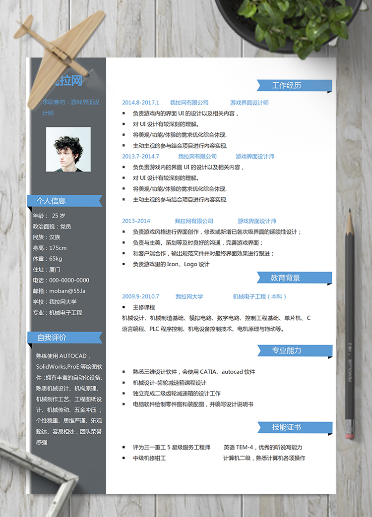 拼接游戲界面設(shè)計(jì)師word簡(jiǎn)歷模板