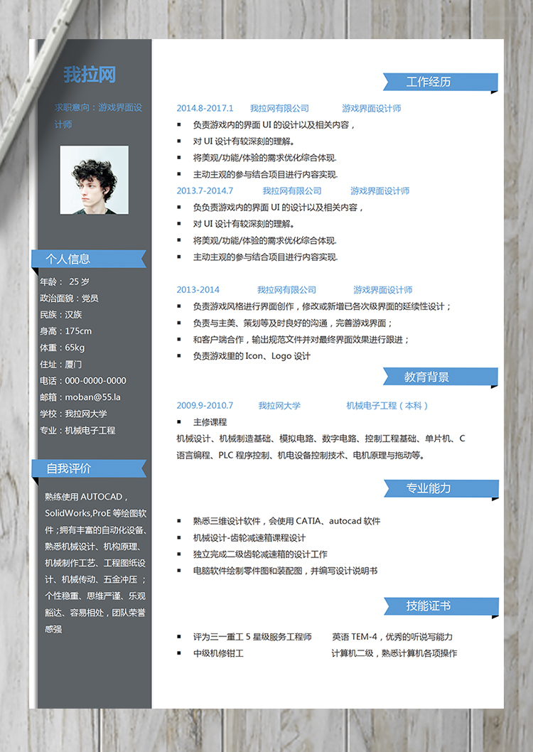 拼接游戲界面設(shè)計(jì)師word簡(jiǎn)歷模板-1